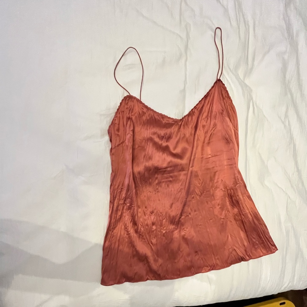 Elie Tahari silk cami with scallop detail on neckline, wrinkled look